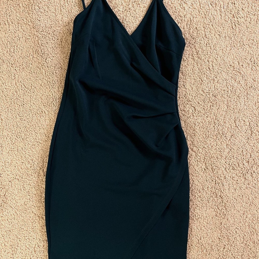 Sleeveless Deep Green Mini Dress - Asymmetrical